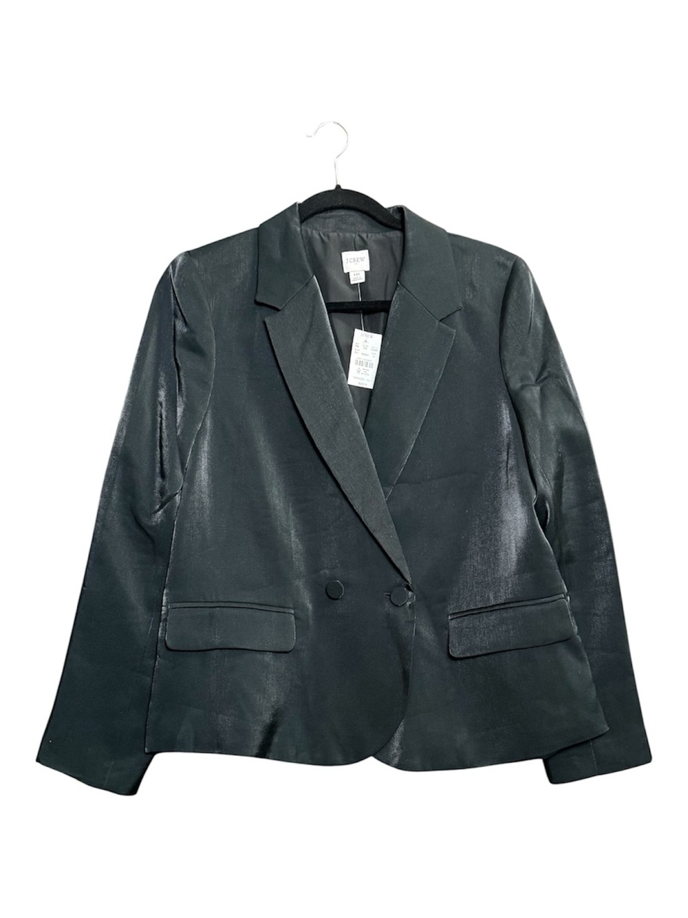 J. Crew Womens Black Satin Double Breasted Blazer Jacket CD828 Size 10 Holiday